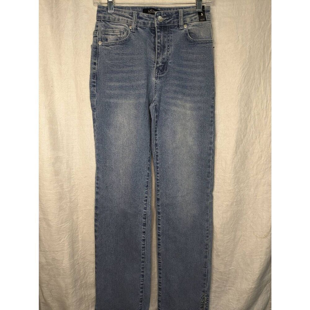 NWT Akira Light Wash High Wasted Bootcut Slim Studded Rhineston 3 25 Jeans
